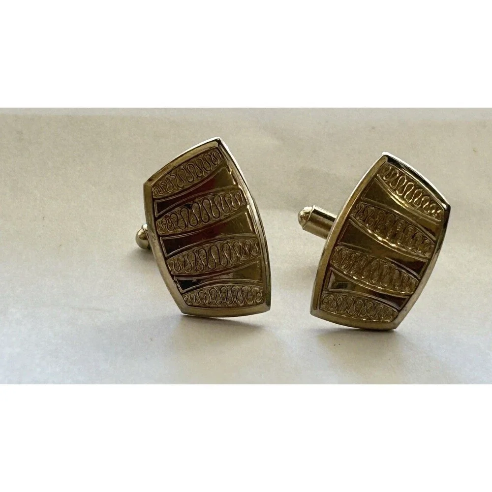 Vtg Gold Tone Textured Cufflinks Mid Century Modern Abstract Design Bullet Back